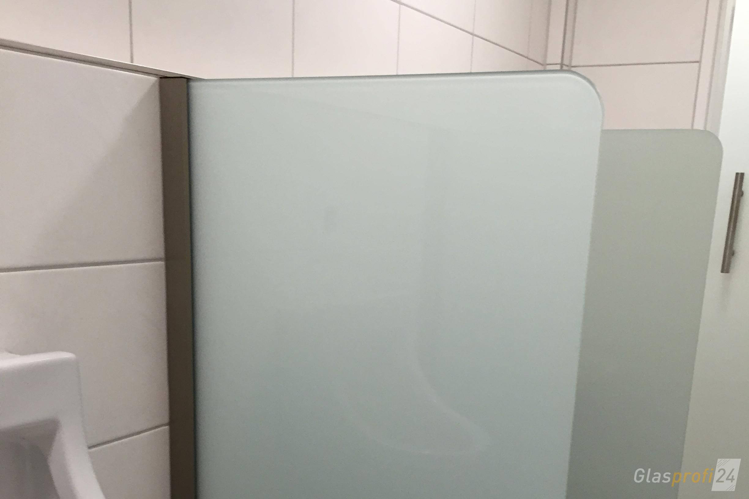 Urinal Trennwandaus Satiniertem Glas + Aluminium-Profil mit Edelstahleffekt